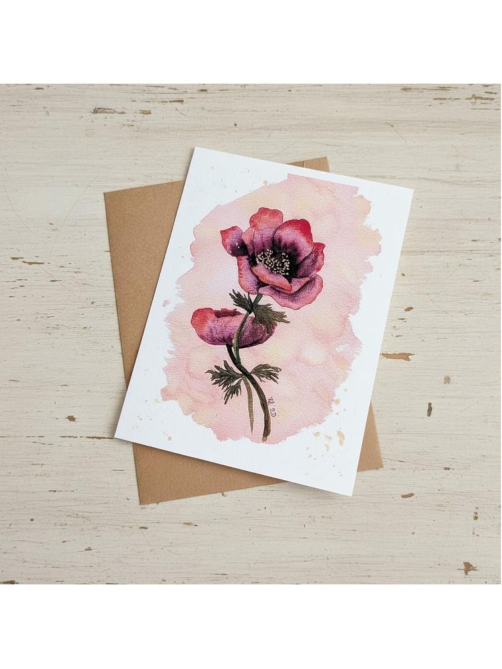 12 Purple Poppy Watercolor Notecards 4.25" x 5.5" - Picture 3 of 6